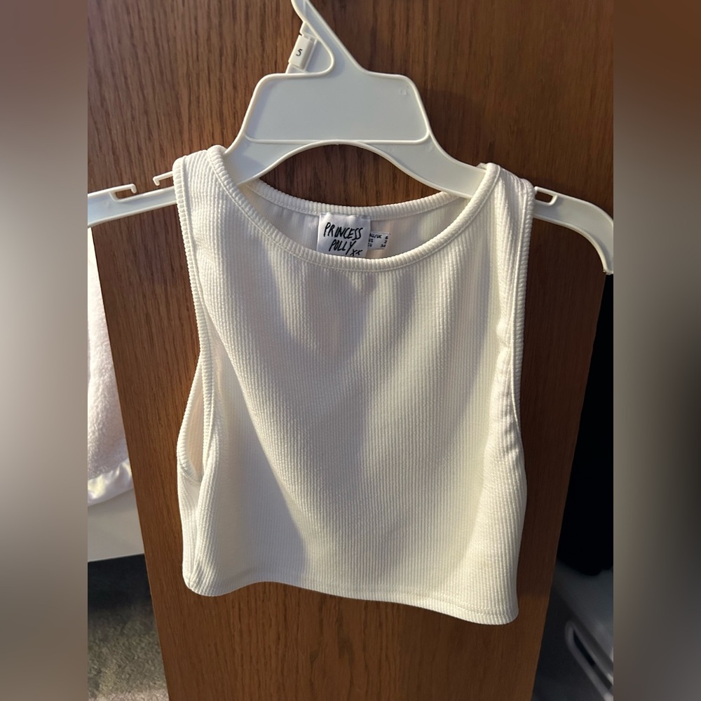 Princess Polly White Ribbed Crop Top (Size 4 or Small)